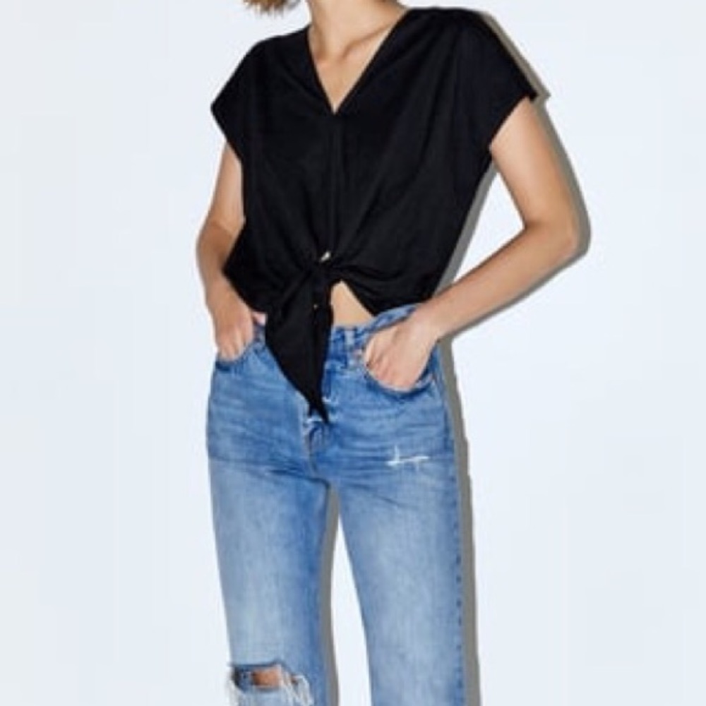 Zara Tie Front Top NWT Black Size Small